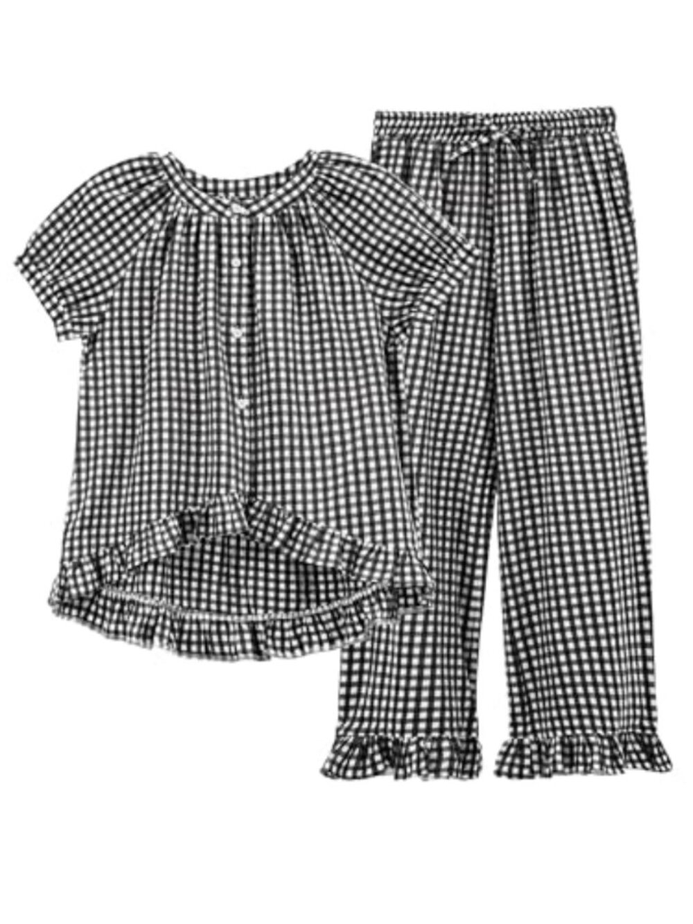 Gingham Button Down Short Sleeve Pajama Set with Ruffle Pants - 100% Cotton